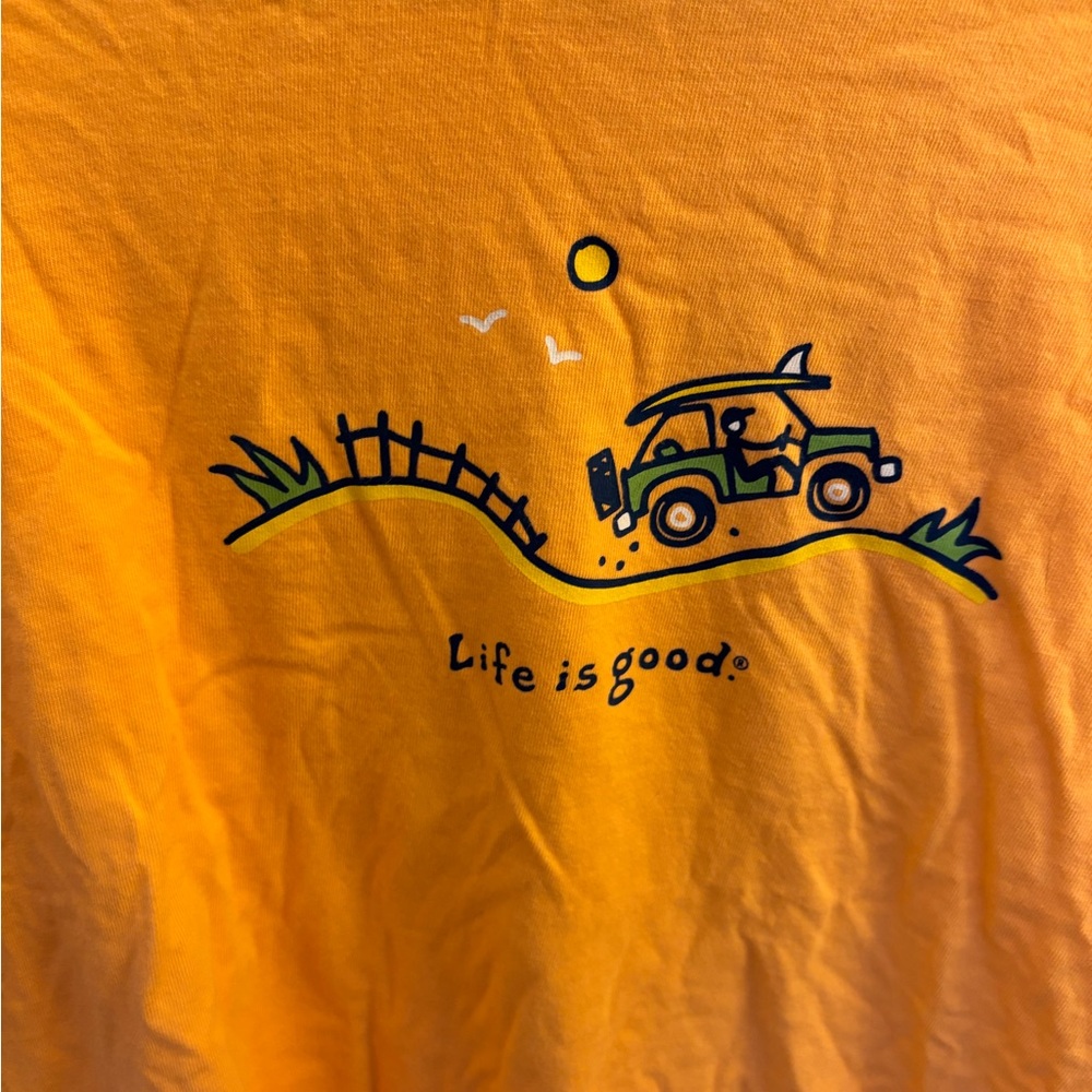 Life Is Good Orange Short Sleeve Tee with Jeep Graphic - Picture 2 of 6